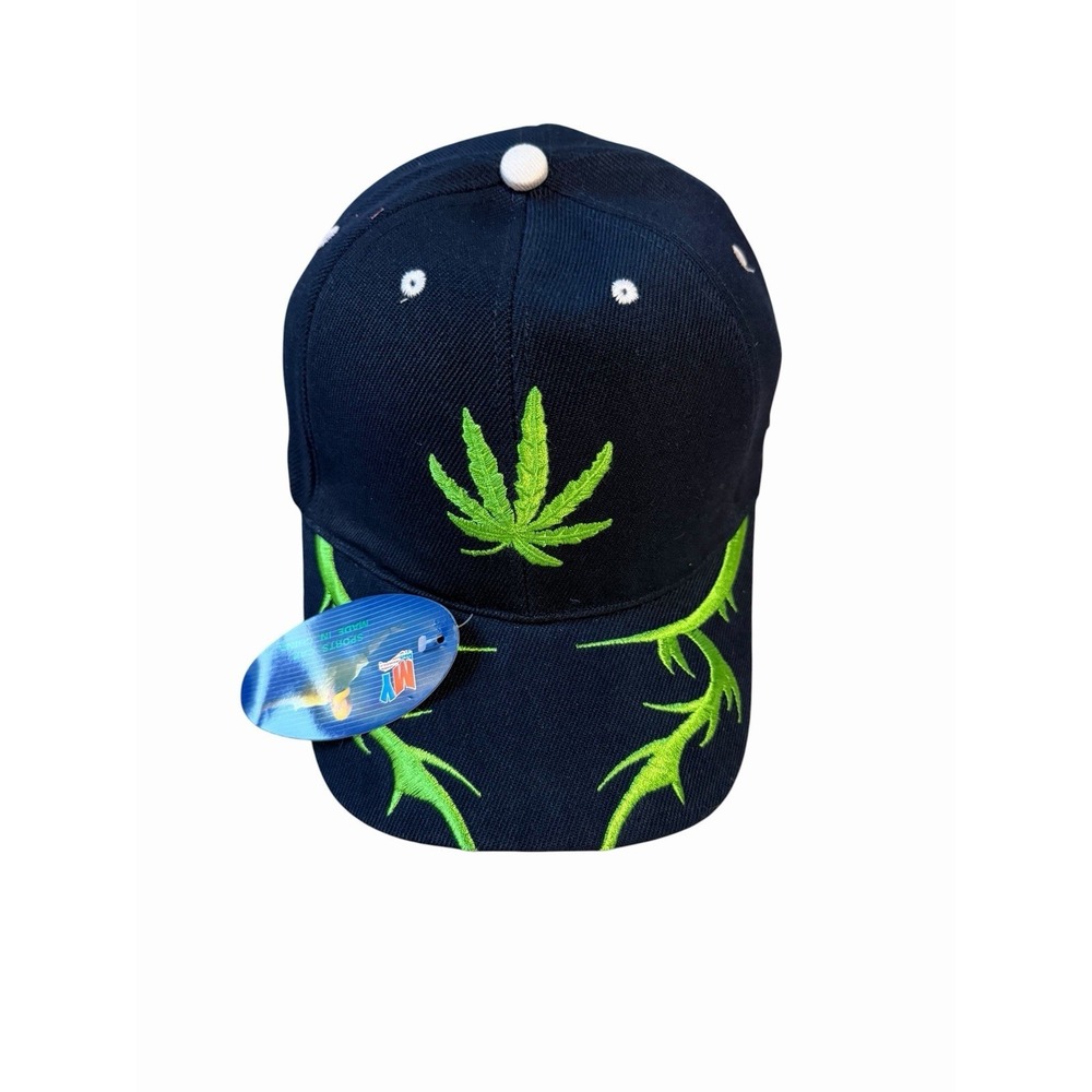 New Men's Baseball Adjustable Hat pot leaf green navy blue